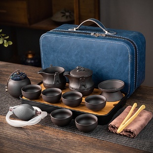 家用紫砂陶瓷茶杯茶壶泡茶伴手送礼户外泡茶便携包 旅行茶具套装