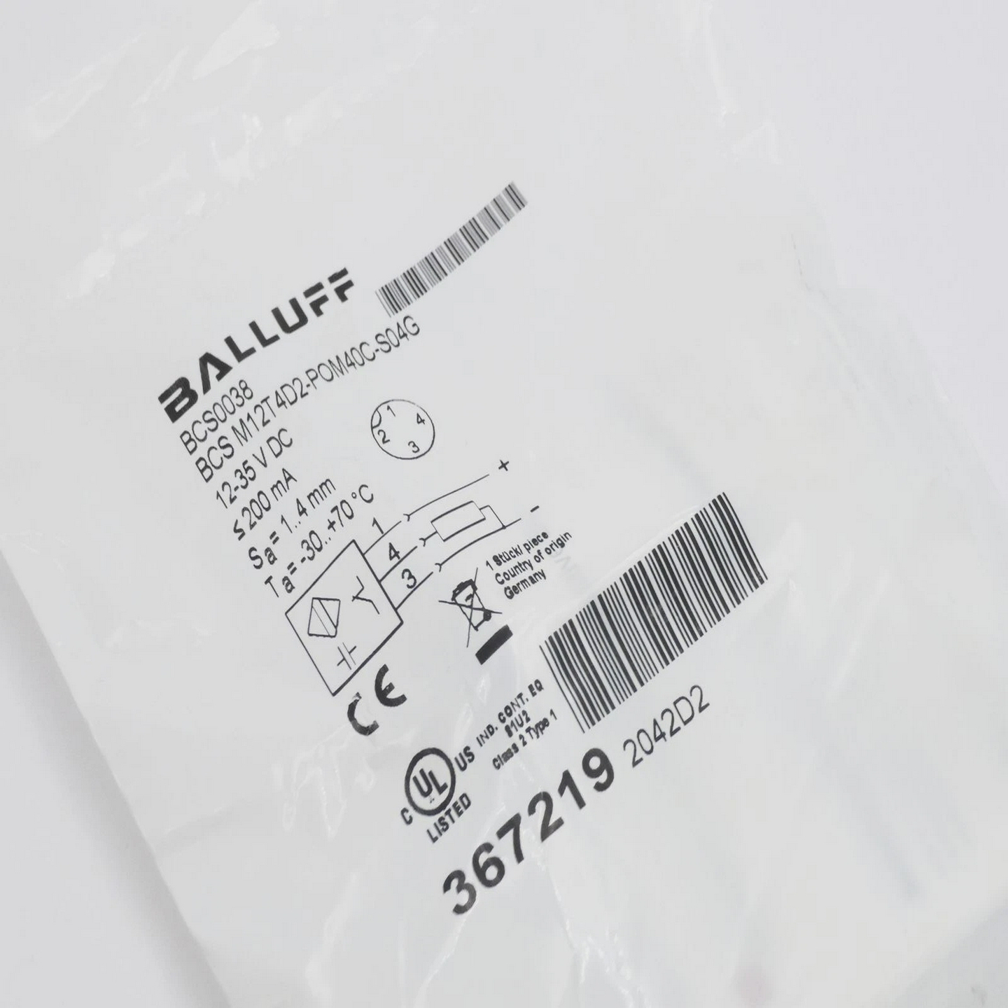 BalluffBCS0038BCSM12T4D2-POM40C-S04GKapazitiverSensor-