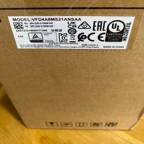 台达变频器，型号VFD4A8MS21ANSAA，未使用，询价