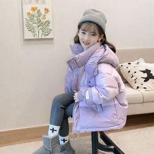 女童加绒棉衣2024新款冬装中大童羽绒棉服加绒加厚外套小女孩棉袄