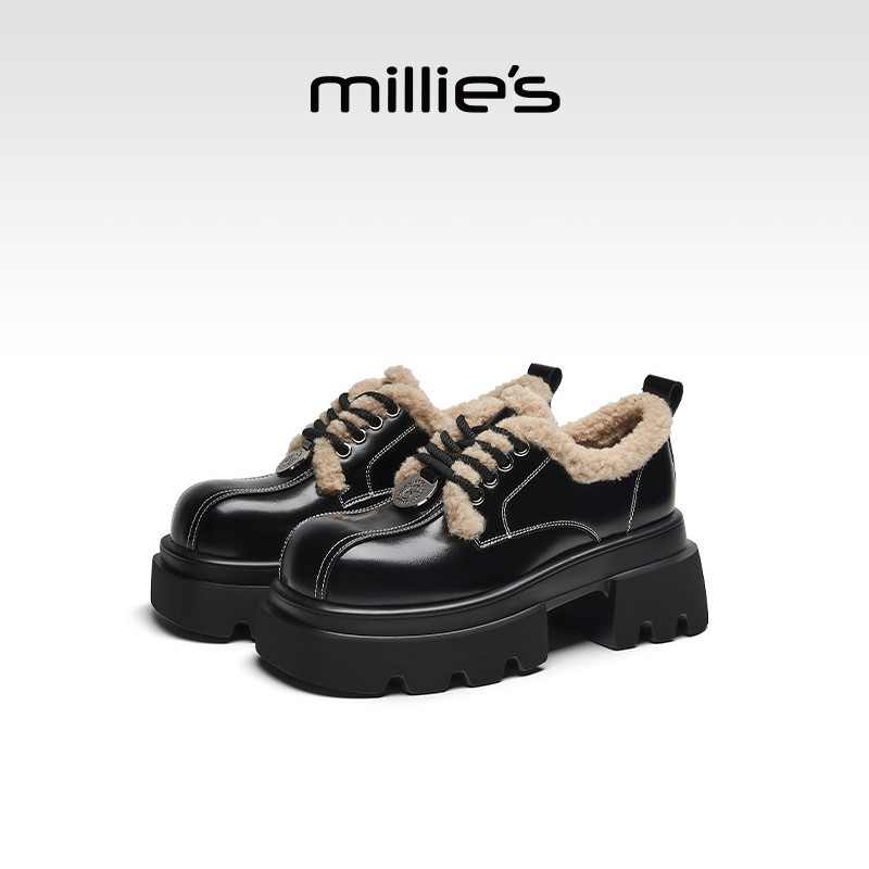 millies妙丽女鞋加绒深口单鞋