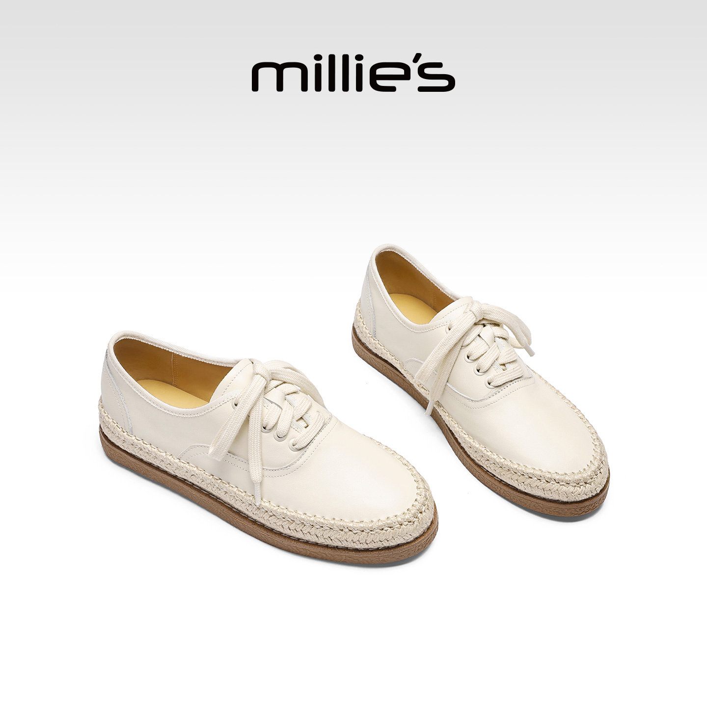 MILLIE'S/妙丽简约风系带渔夫鞋女款平底休闲鞋深口单鞋春季新款