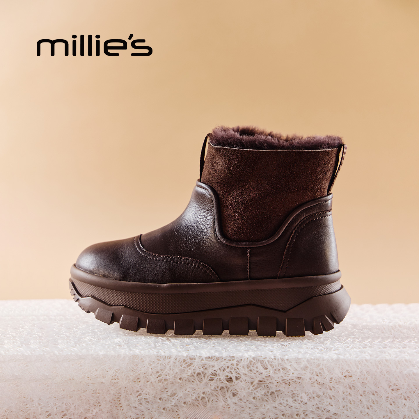 millies妙丽厚底真皮羊毛雪地靴