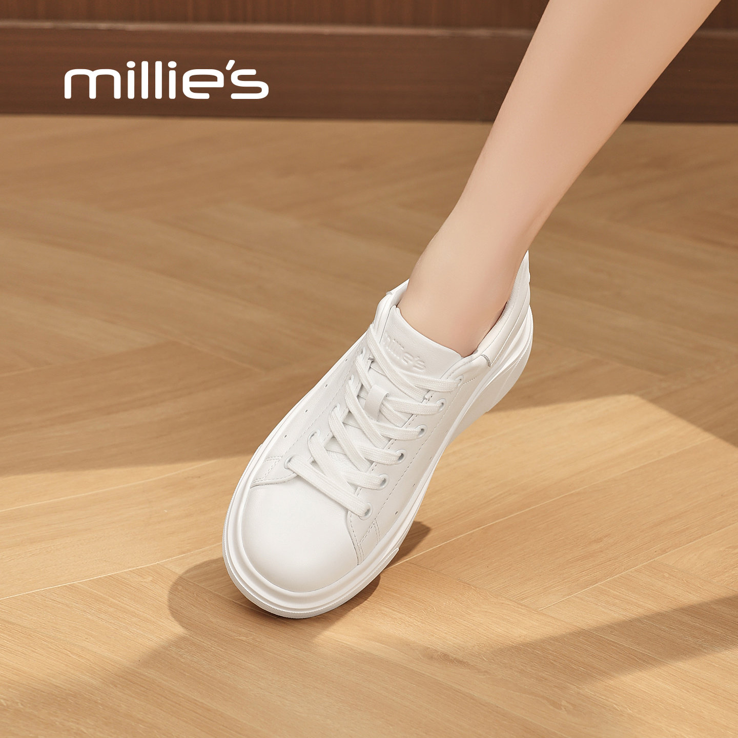 MILLIE'S/妙丽牛皮小白鞋女款厚底系带深口单鞋女鞋2026春季新款,女鞋,时尚休闲鞋,淘宝优惠券,粉丝福利购,淘宝优惠卷