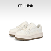 米色深口单鞋 MILLIE 女鞋 厚底增高百搭休闲板鞋 妙丽极简小白鞋