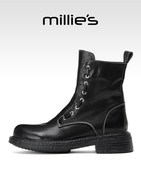 millies妙丽复古马丁靴女爆款2025冬季新款加绒女靴子短靴机车靴