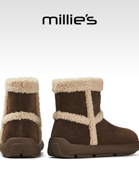 millies妙丽女鞋冬季休闲日常加绒厚底2025新款百搭保暖休闲短靴