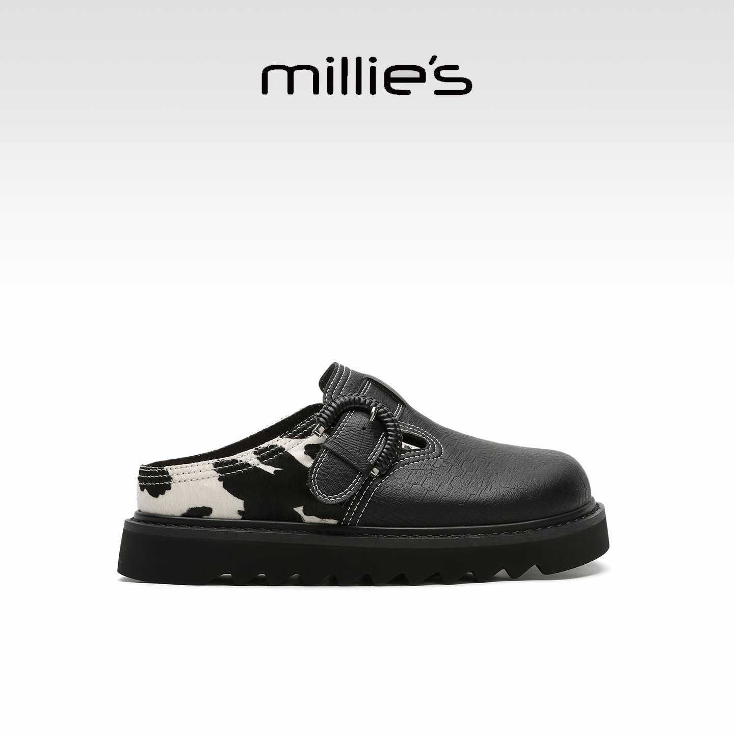 MILLIE'S/妙丽黑色勃肯鞋女款包头拖鞋外穿时尚厚底2026春季新款