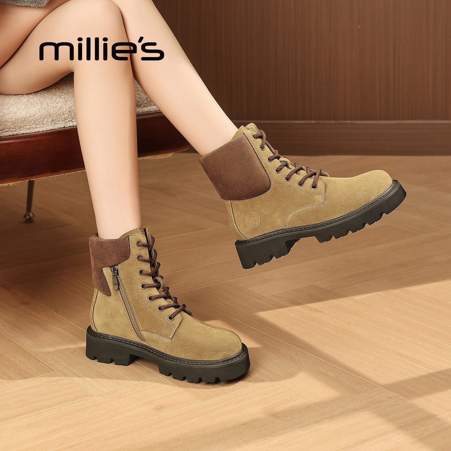 millies妙丽英伦风加绒雪地靴