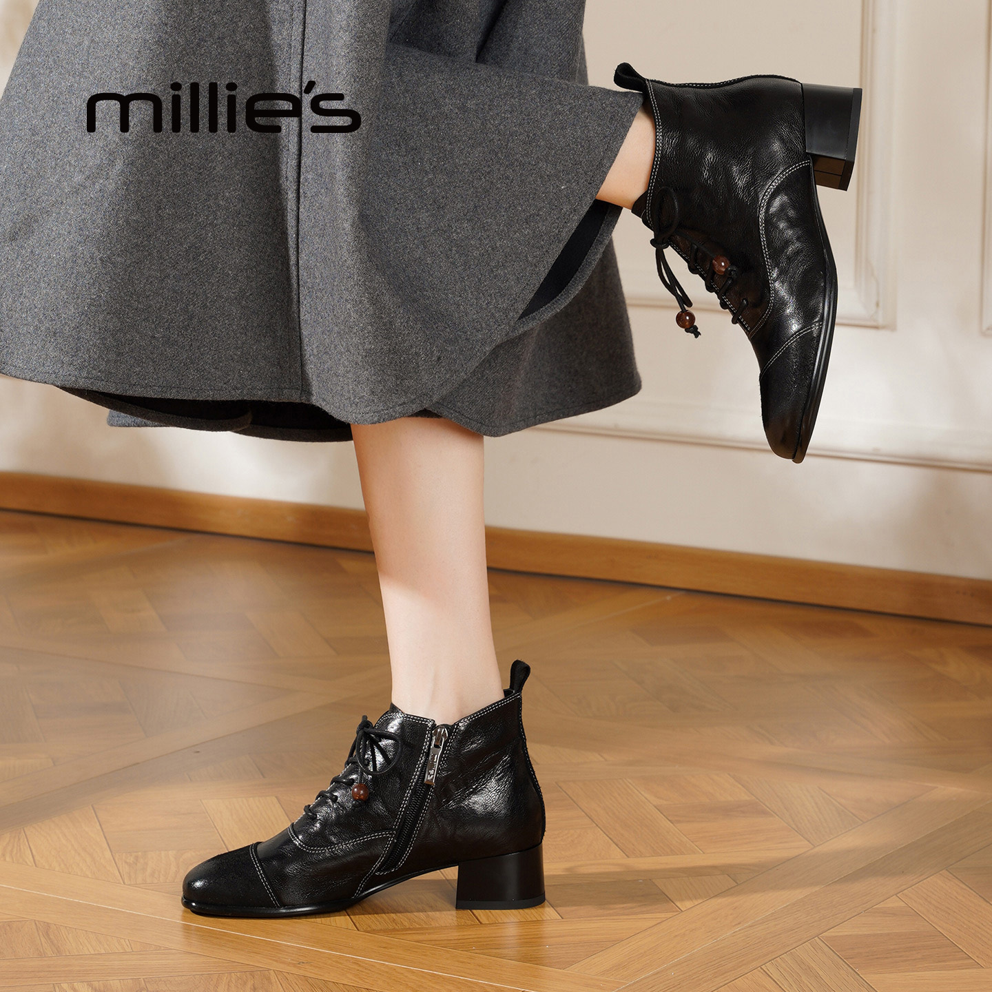 millies妙丽女鞋百搭时尚短靴