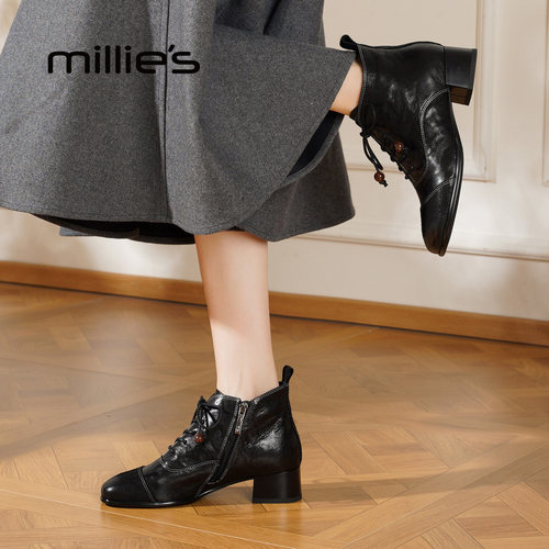 millies妙丽女鞋百搭时尚短靴