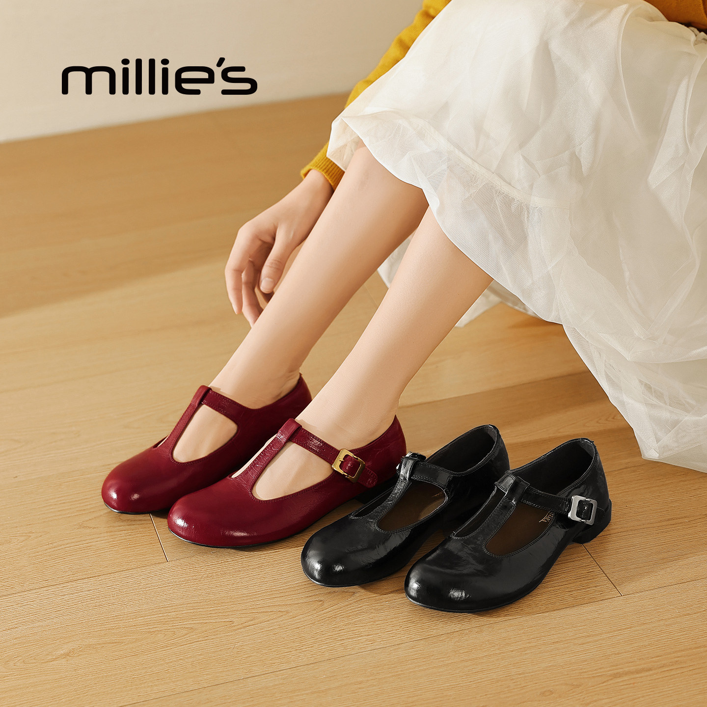 MILLIE'S/妙丽真皮玛丽珍鞋舒适软底丁字带浅口单鞋女鞋春季新款,女鞋,玛丽珍鞋,淘宝优惠券,粉丝福利购,淘宝优惠卷