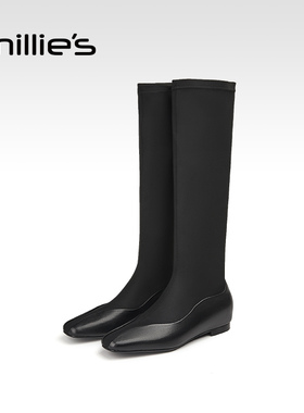 millies妙丽弹力靴女2025秋冬新款平底长靴女不过膝瘦瘦靴高筒靴