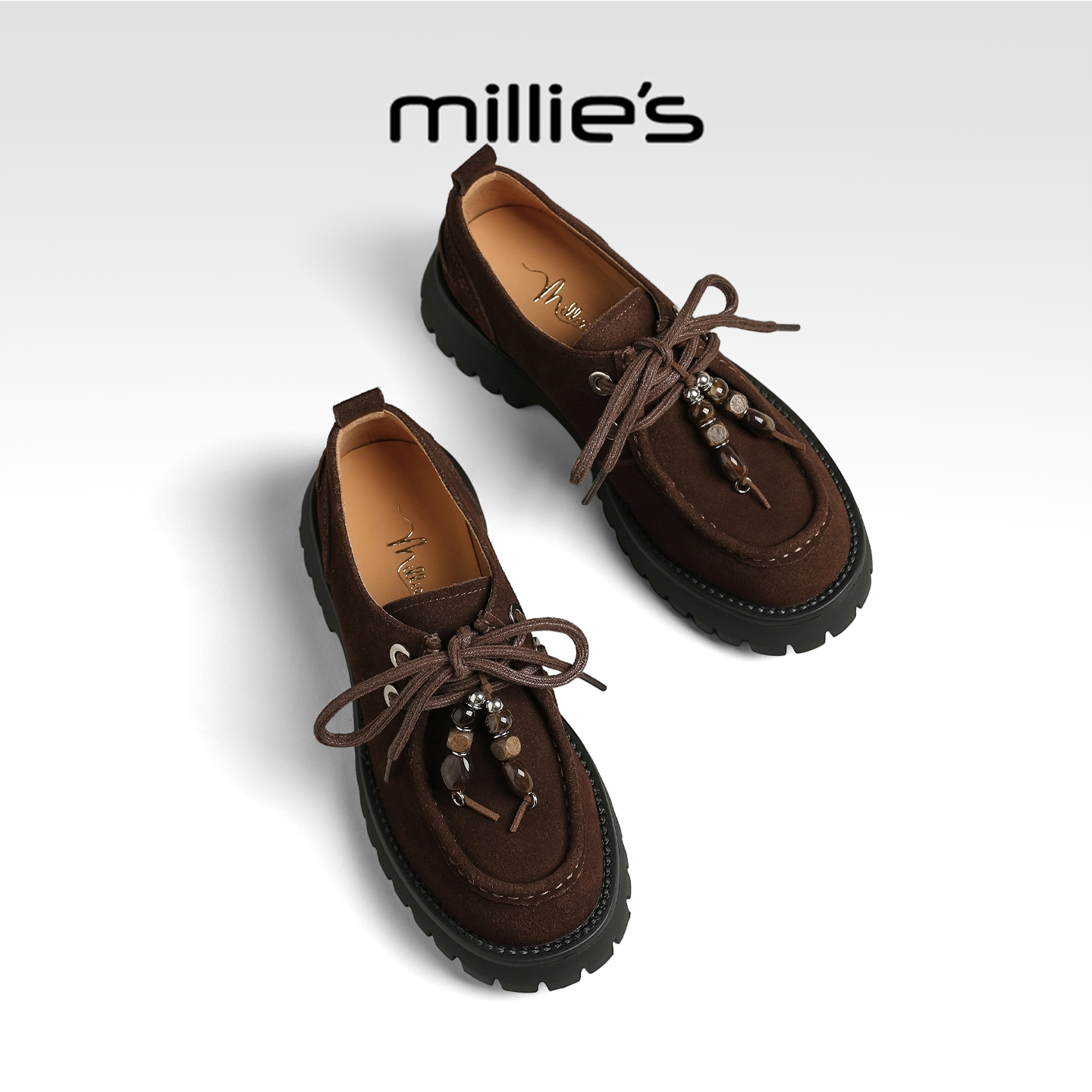 millies妙丽厚底英伦风真皮单鞋