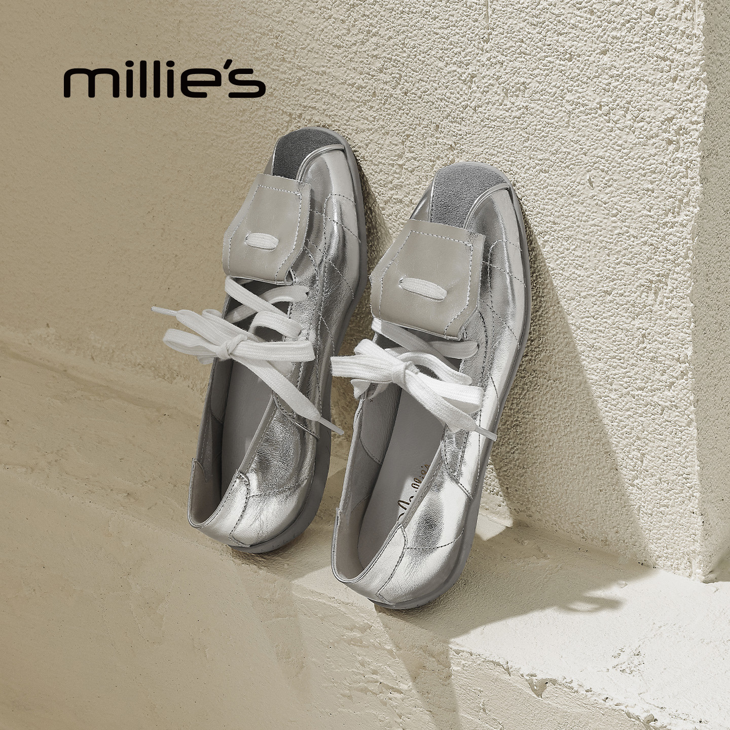 MILLIE'S/妙丽银色玛丽珍鞋女款芭蕾舞平底鞋舒适一脚蹬春季新款,女鞋,时尚休闲鞋,淘宝优惠券,粉丝福利购,淘宝优惠卷