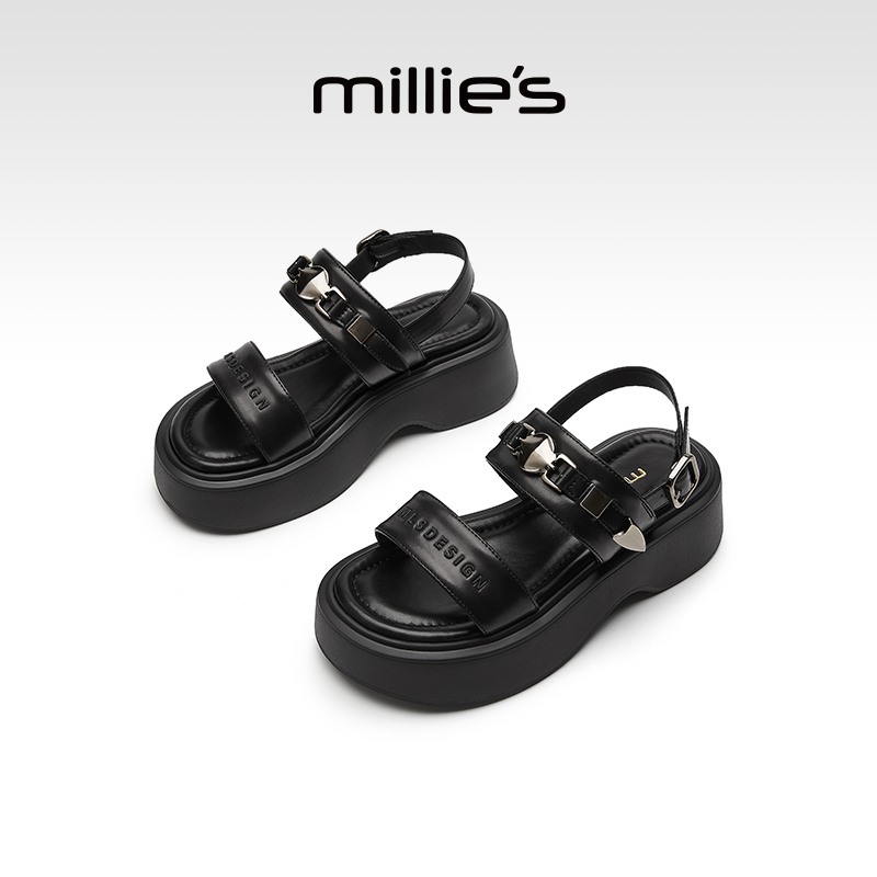 millies妙丽厚底凉鞋女款夏季外穿露趾松糕罗马鞋不累脚2025新款