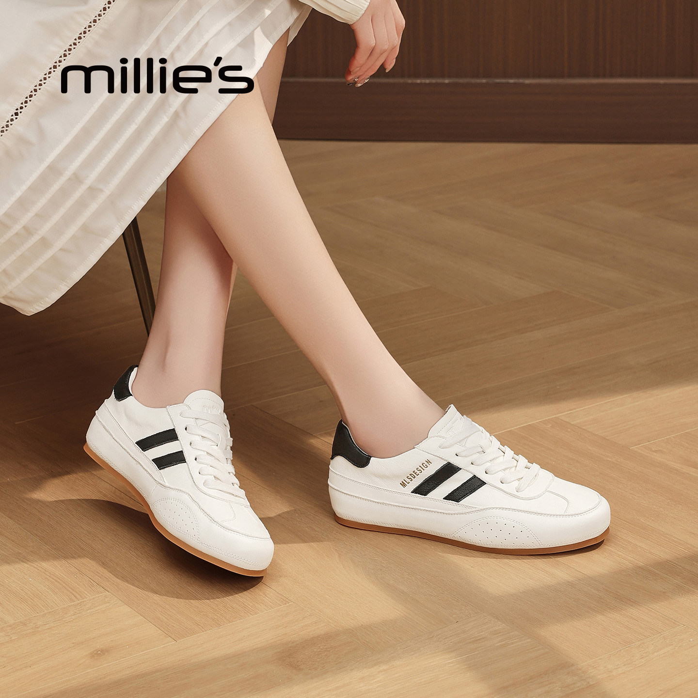 MILLIE'S/妙丽复古德训鞋女款内增高小白鞋百搭休闲板鞋春季新款,女鞋,休闲板鞋,淘宝优惠券,粉丝福利购,淘宝优惠卷