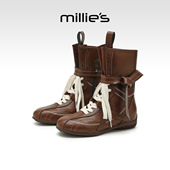 millies妙丽靴子女加绒美拉德马丁靴西部牛仔风内增高拳击靴短靴