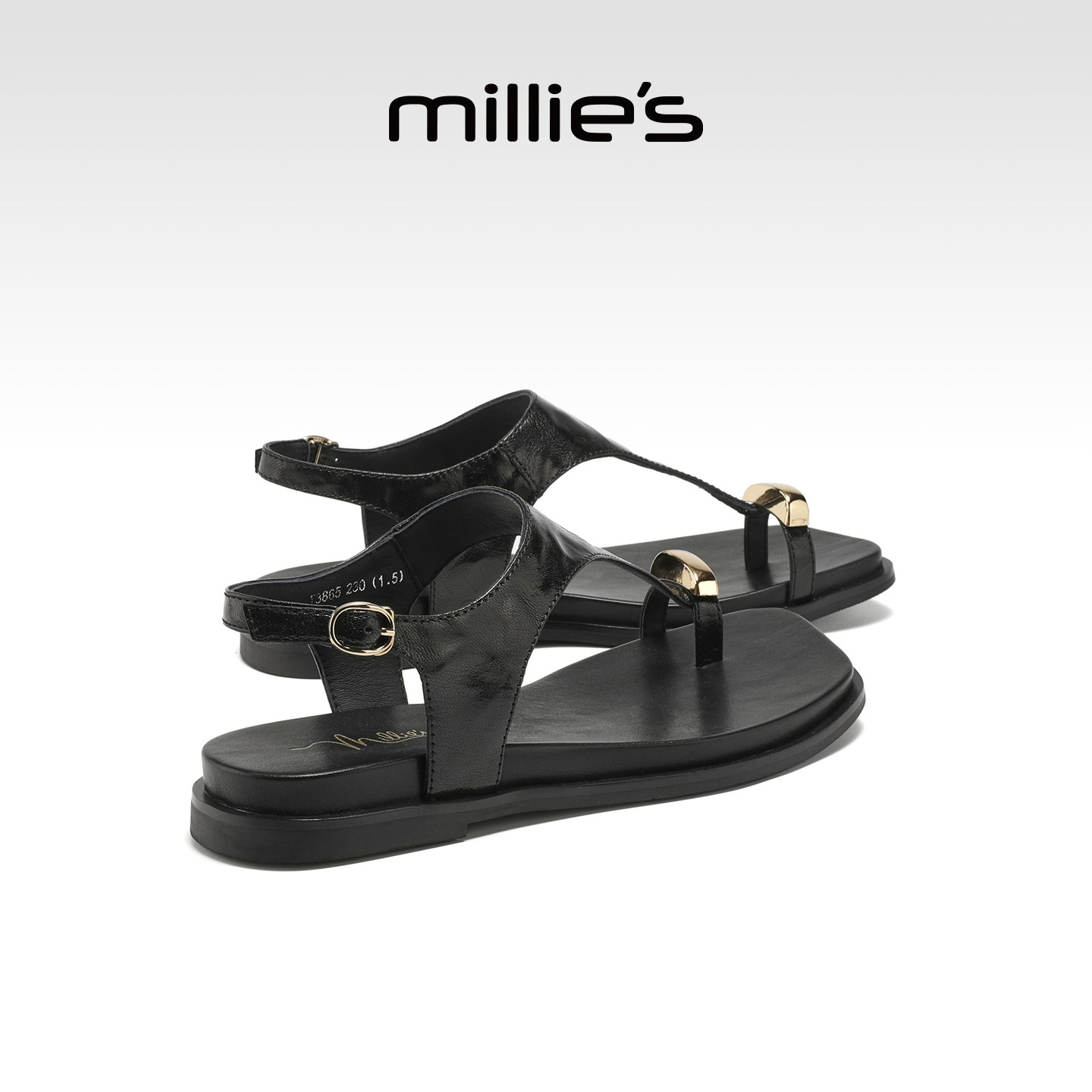 MILLIE'S/妙丽法式度假风T字型平底凉鞋女夏季金属扣沙滩鞋休闲鞋
