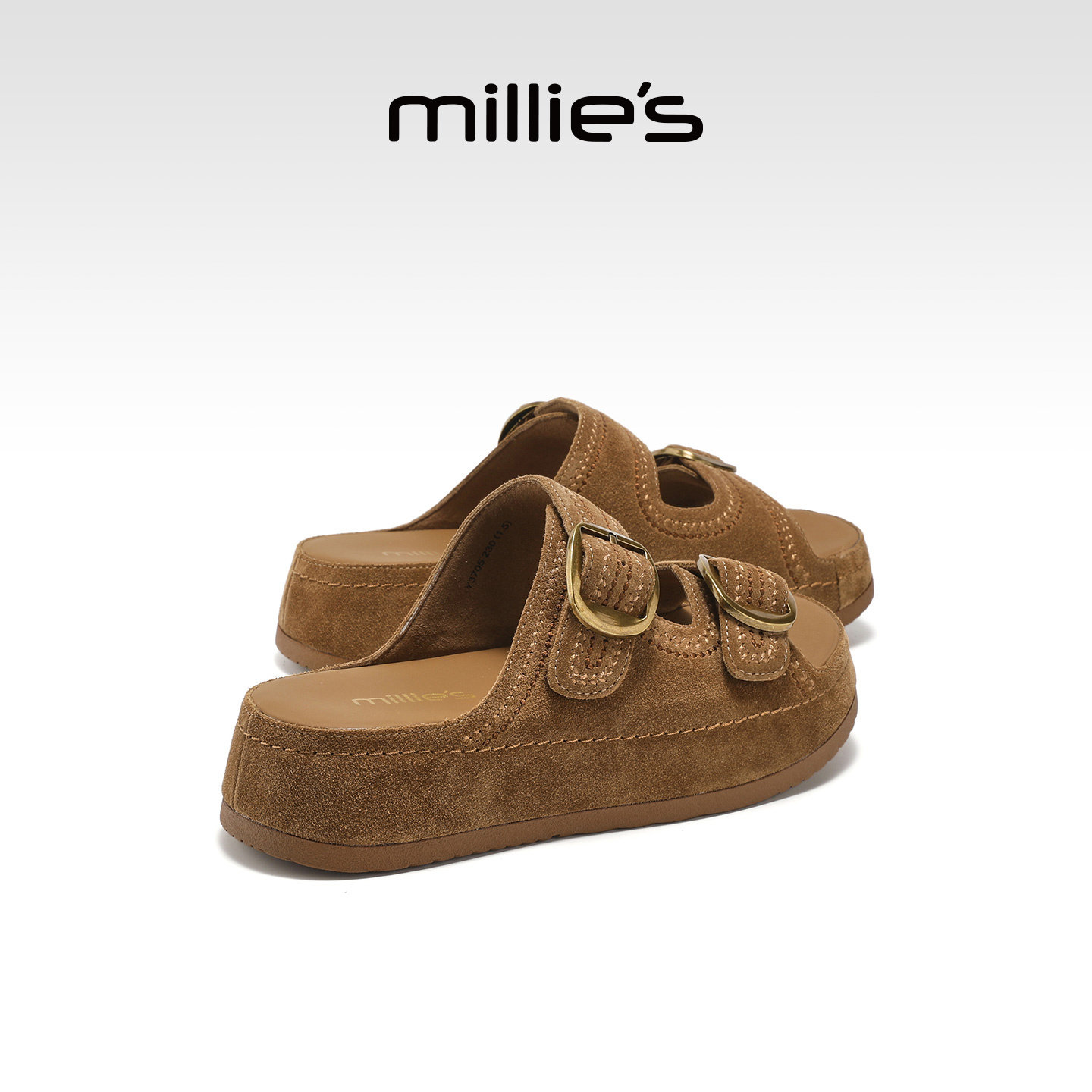 MILLIE'S/妙丽复古勃肯凉拖鞋女2026夏季新款厚底增高休闲一字拖