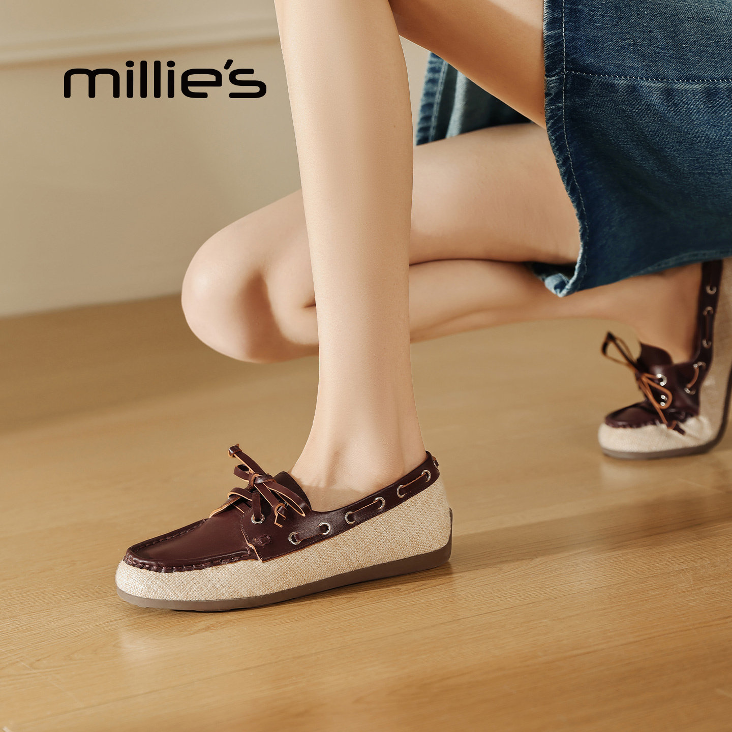 MILLIE'S/妙丽英伦风真皮乐福鞋女款复古系带平底休闲鞋春季新款,女鞋,牛津鞋/布洛克鞋/德比鞋,淘宝优惠券,粉丝福利购,淘宝优惠卷