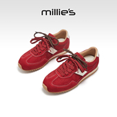 2026年春秋新款 红色百搭德训鞋 运动休闲时尚 millies妙丽女鞋 单鞋