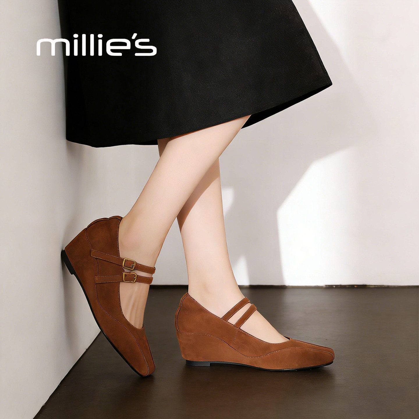 MILLIE'S/妙丽法式复古方头玛丽珍鞋女浅口单鞋坡跟2026春季新款,女鞋,浅口单鞋,淘宝优惠券,粉丝福利购,淘宝优惠卷