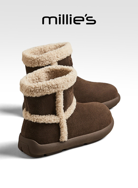 millies妙丽加绒雪地靴女冬季新款保暖防滑短靴棉鞋短筒皮毛一体