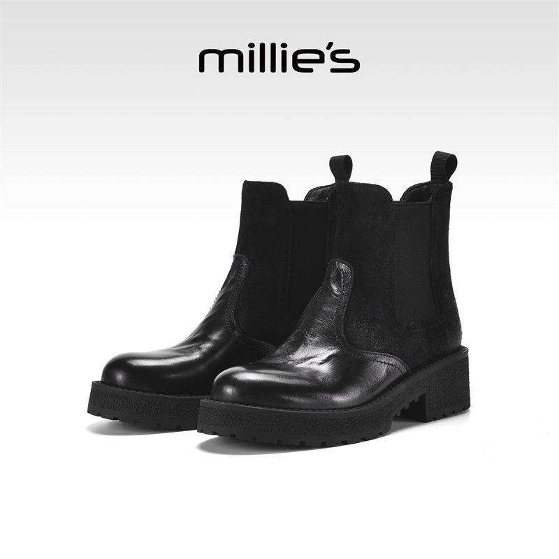 millies妙丽女鞋加绒增高女靴