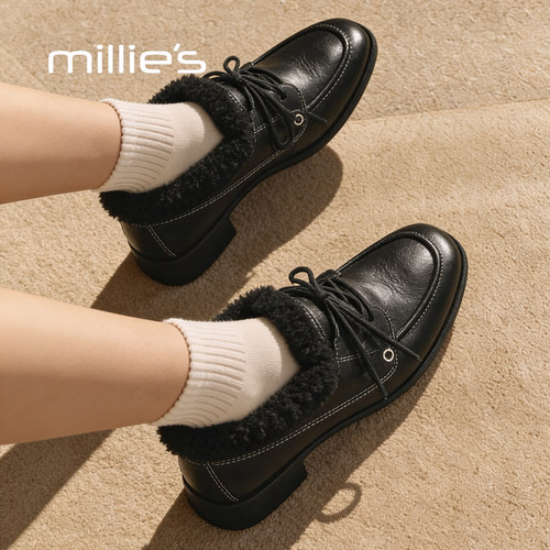 millies妙丽小黑鞋加绒乐福鞋
