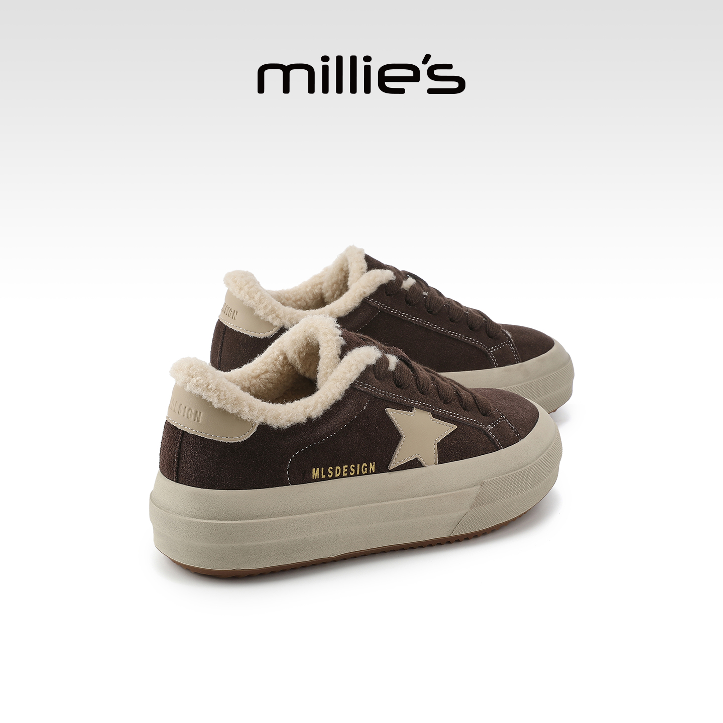 millies妙丽真皮厚底星星板鞋