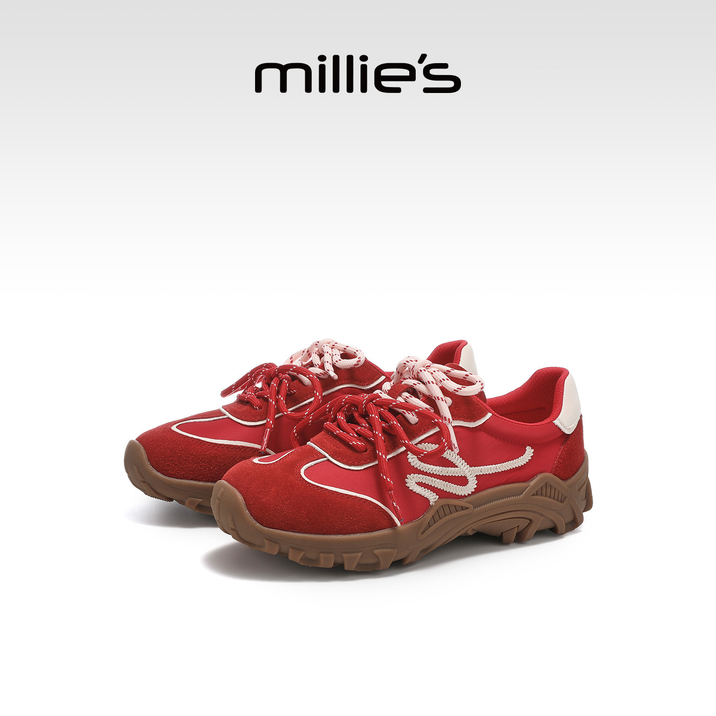 MILLIE'S/妙丽马年红休闲鞋女鞋春季新款袋鼠工装鞋时尚运动鞋子