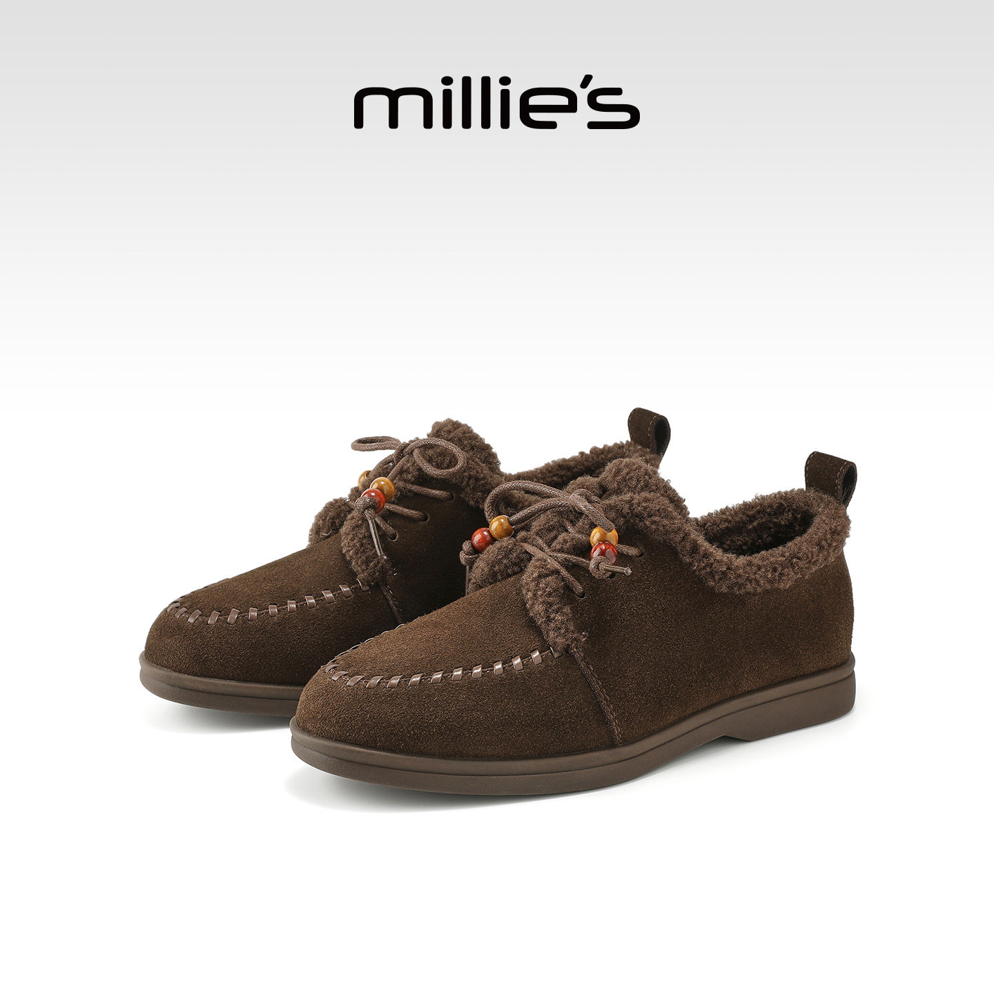 millies妙丽圆头系带加绒休闲鞋2025年冬季新款时尚复古女鞋棉鞋,女鞋,棉鞋,淘宝优惠券,粉丝福利购,淘宝优惠卷
