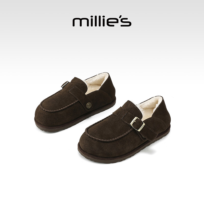 millies妙丽女鞋复古平底豆豆鞋2025年新款加绒一脚蹬休闲勃肯鞋,女鞋,时尚休闲鞋,淘宝优惠券,粉丝福利购,淘宝优惠卷