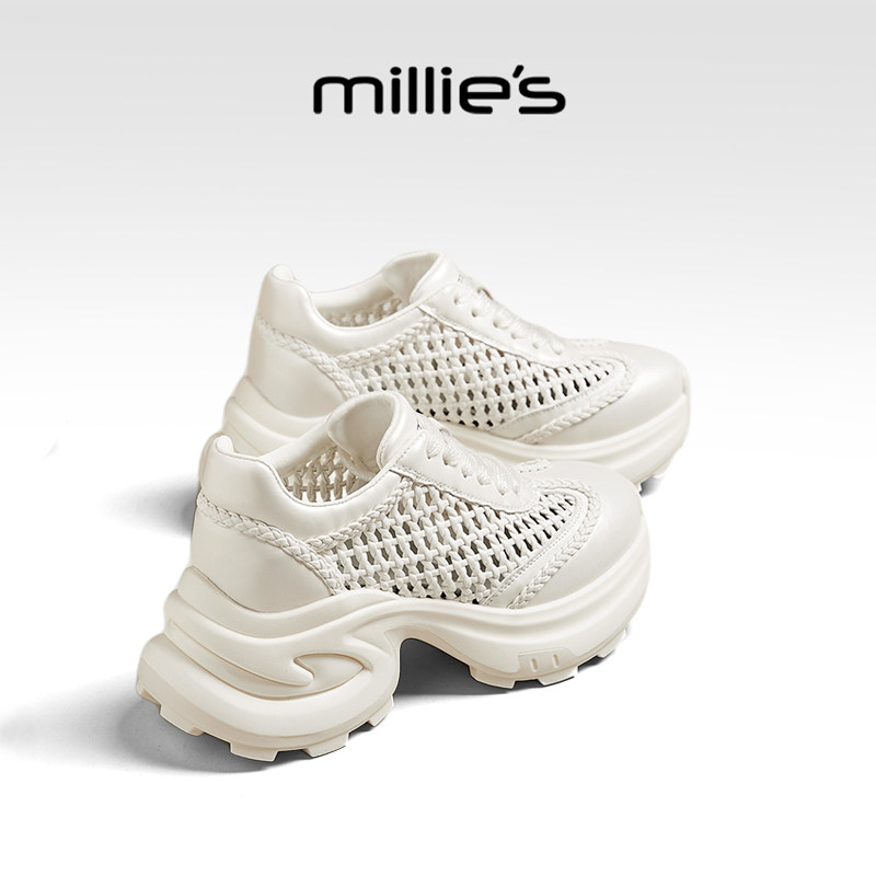 MILLIE'S/妙丽老爹鞋夏季薄款2026新款透气运动网面鞋小个子增高