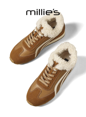 millies妙丽德训鞋女款冬季新款加绒保暖棉鞋防滑厚底增高运动鞋
