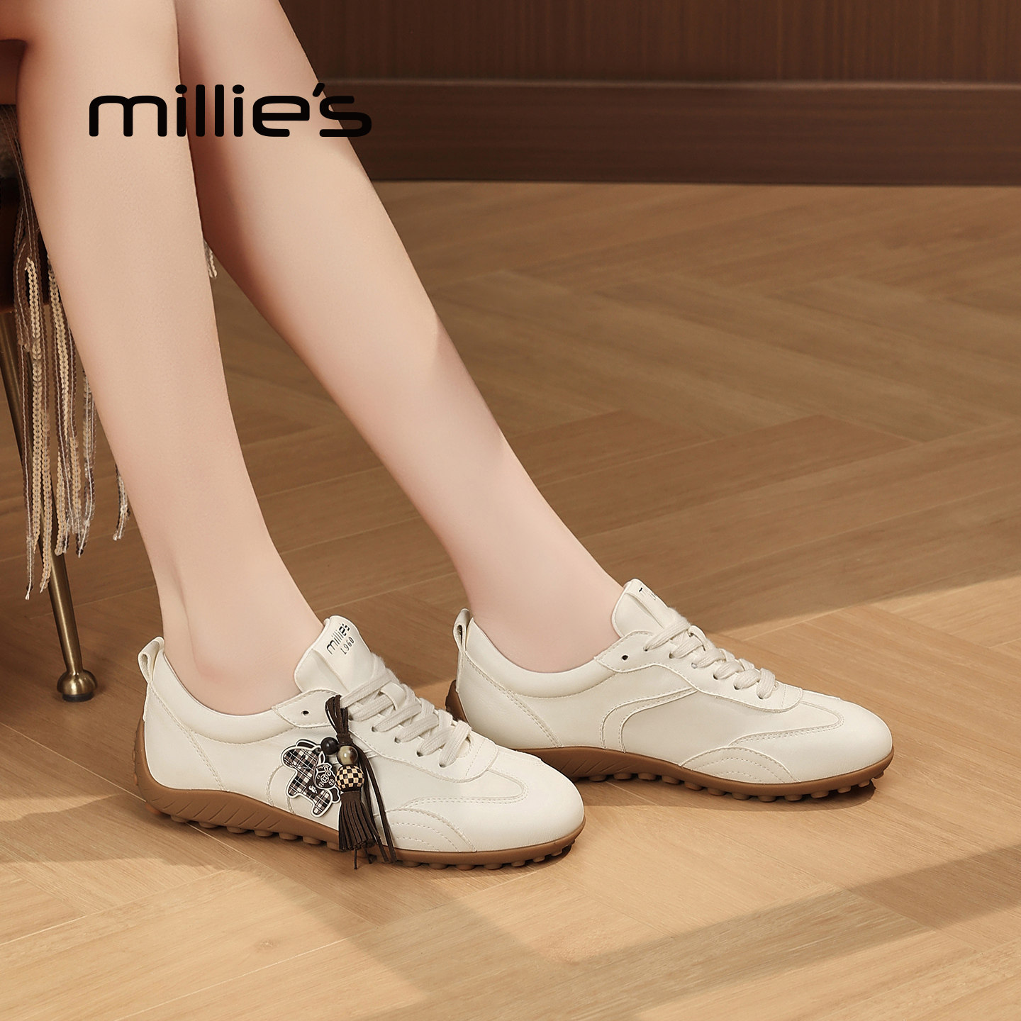 MILLIE'S/妙丽复古德训鞋女款2026春季新款系带休闲鞋白色运动鞋,女鞋,时尚休闲鞋,淘宝优惠券,粉丝福利购,淘宝优惠卷