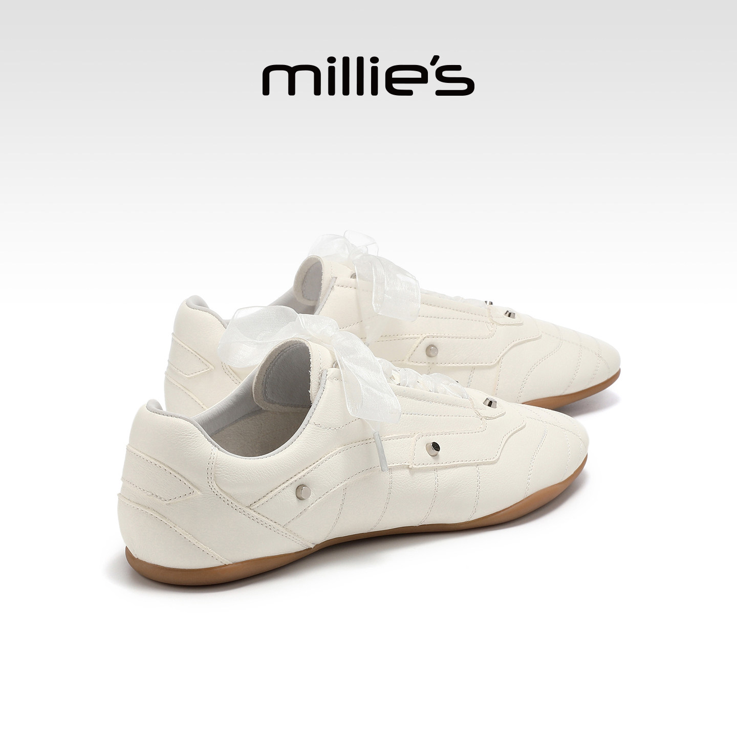 MILLIE'S/妙丽牛皮德训鞋蕾丝绑带时尚休闲鞋女鞋子2026春季新款