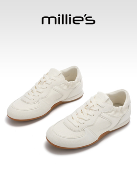 MILLIE'S/妙丽德训鞋2026春款白色平底系带休闲运动鞋软底小白鞋
