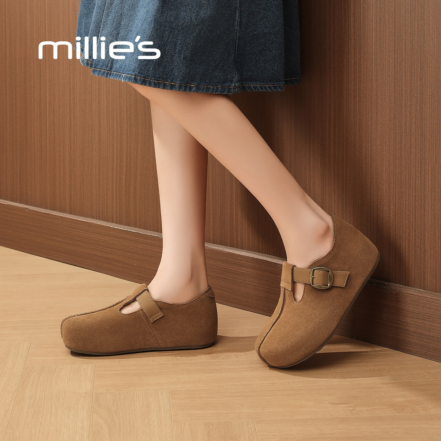 millies妙丽女鞋2025年新款经典厚底增高时尚皮面舒适百搭勃肯鞋