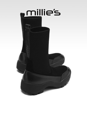 millies妙丽女鞋2025年冬季新款厚底弹力靴女靴子加绒保暖瘦瘦靴