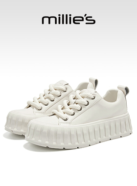 millies妙丽厚底小白饼干鞋女2025春夏季新款学院风百搭休闲板鞋
