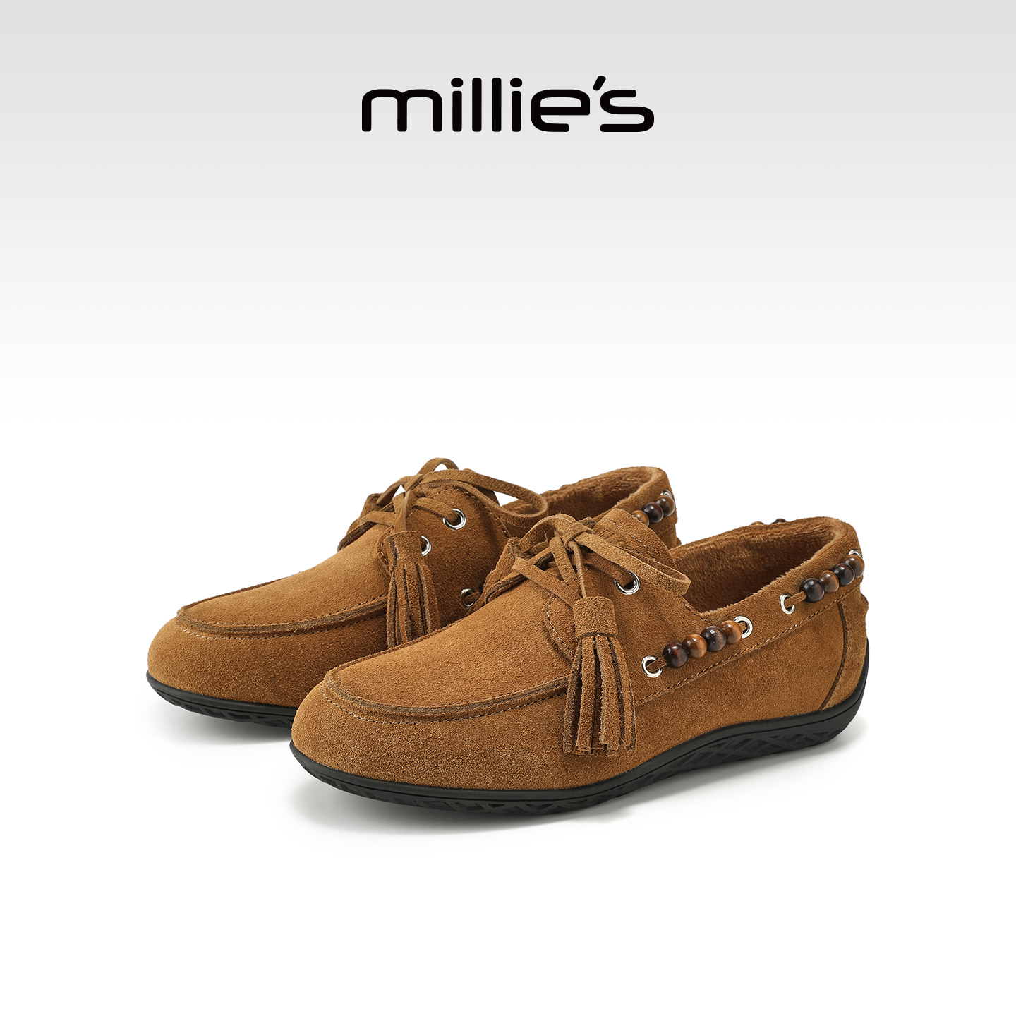 millies妙丽复古英伦棕色乐福鞋