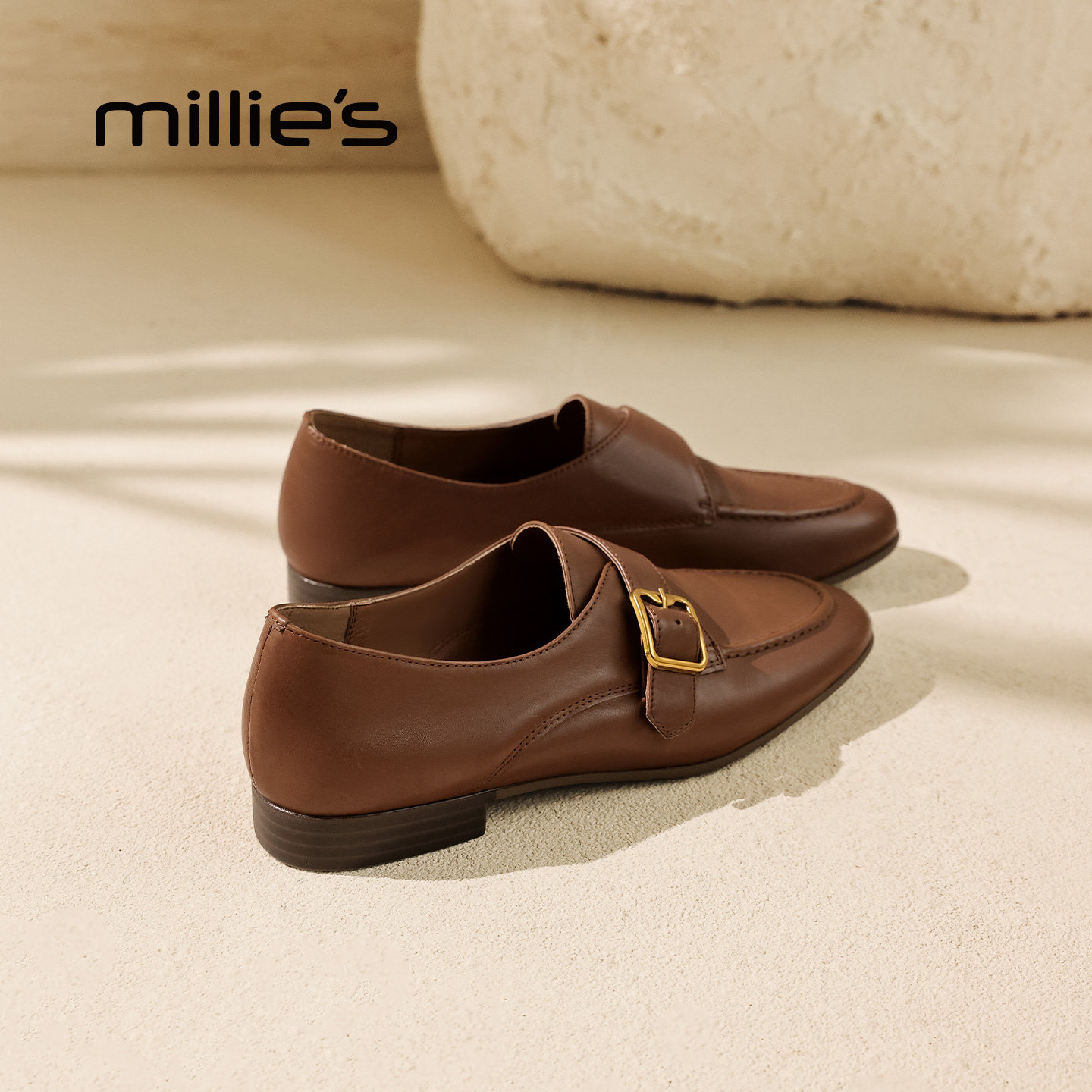 MILLIE'S/妙丽棕色牛津鞋皮带扣乐福鞋女单鞋2026春季新款小皮鞋,女鞋,牛津鞋/布洛克鞋/德比鞋,淘宝优惠券,粉丝福利购,淘宝优惠卷