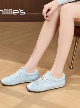 MILLIE'S/妙丽复古德训鞋女蓝色百搭系带平底休闲鞋2026春季新款