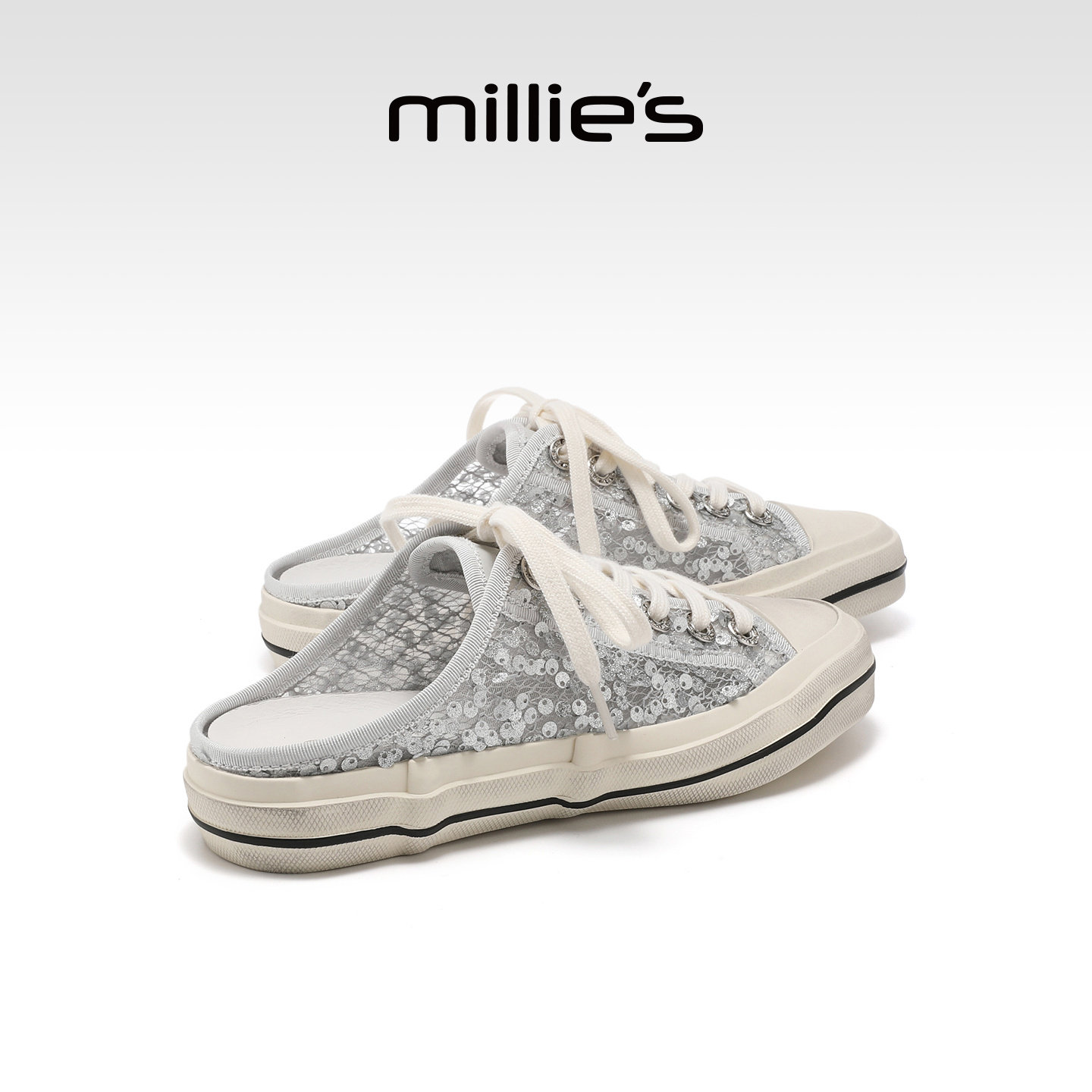 MILLIE'S/妙丽帆布包头半拖鞋女夏季外穿休闲无后跟休闲板鞋凉鞋