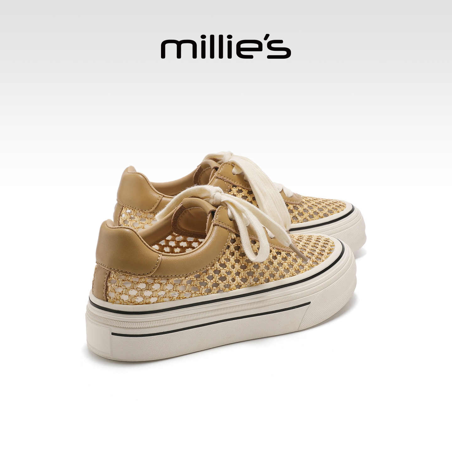 MILLIE'S/妙丽厚底帆布鞋女款2026新款厚底薄款网面透气休闲板鞋