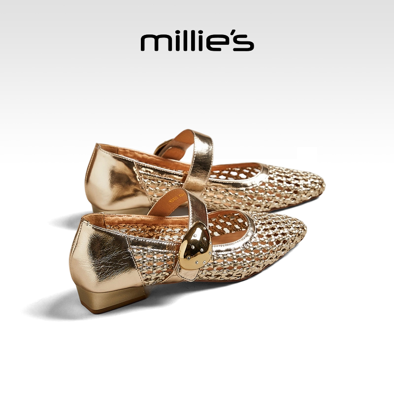 millies妙丽金色镂空浅口单鞋