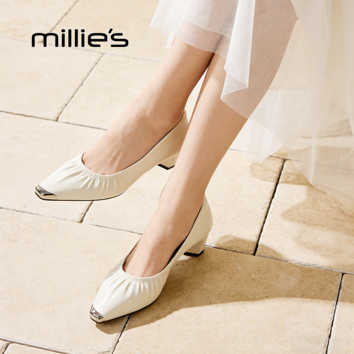MILLIE'S/妙丽法式金属头浅口单鞋女一脚蹬通勤风气质鞋春夏新款