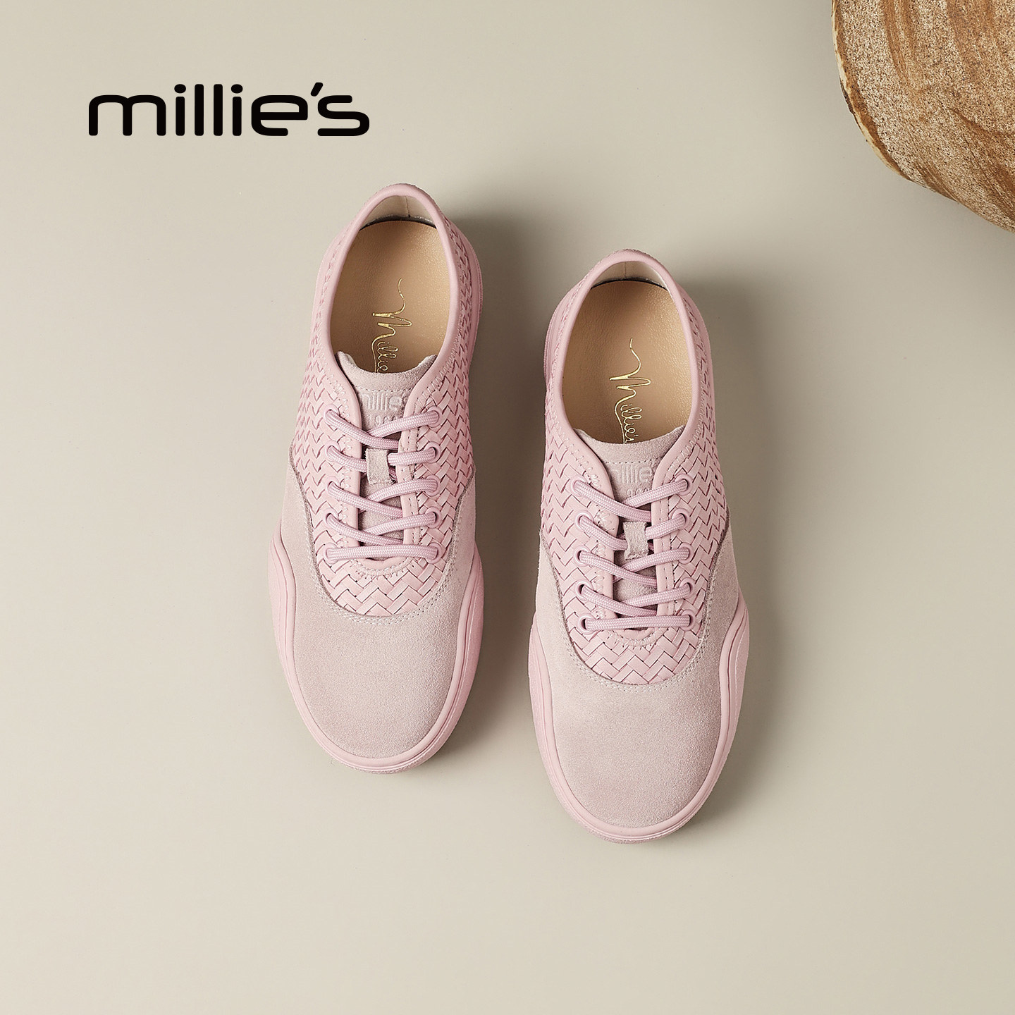 MILLIE'S/妙丽粉色平底德训鞋女鞋休闲鞋子深口单鞋2026春季新款,女鞋,深口单鞋,淘宝优惠券,粉丝福利购,淘宝优惠卷